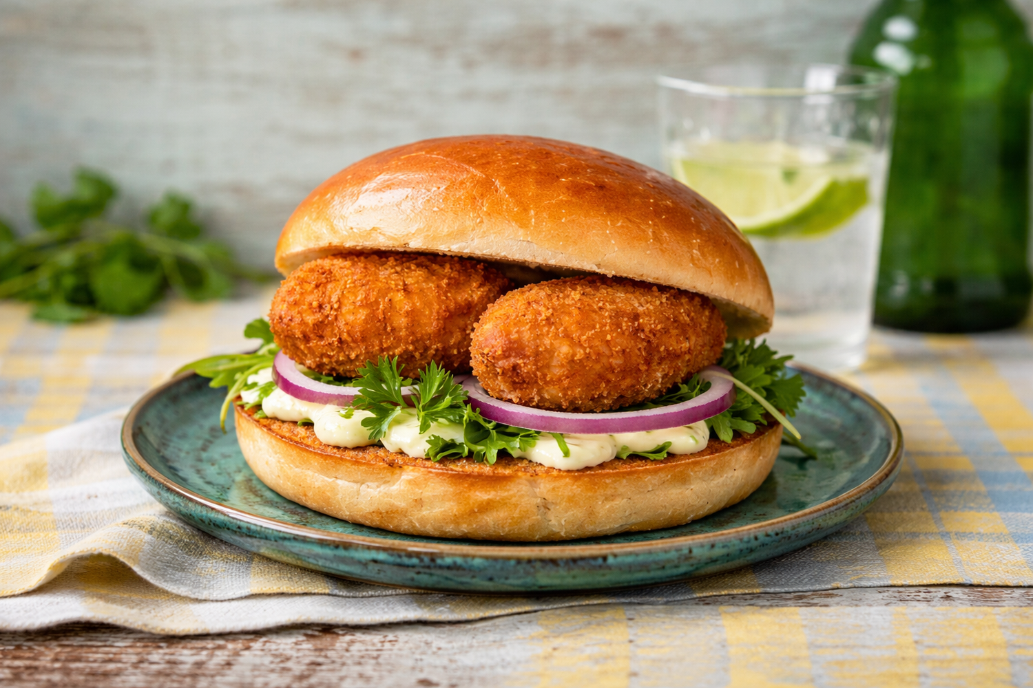 Luxe brioche bun met garnaalkroket en frisse citroenmayonaise