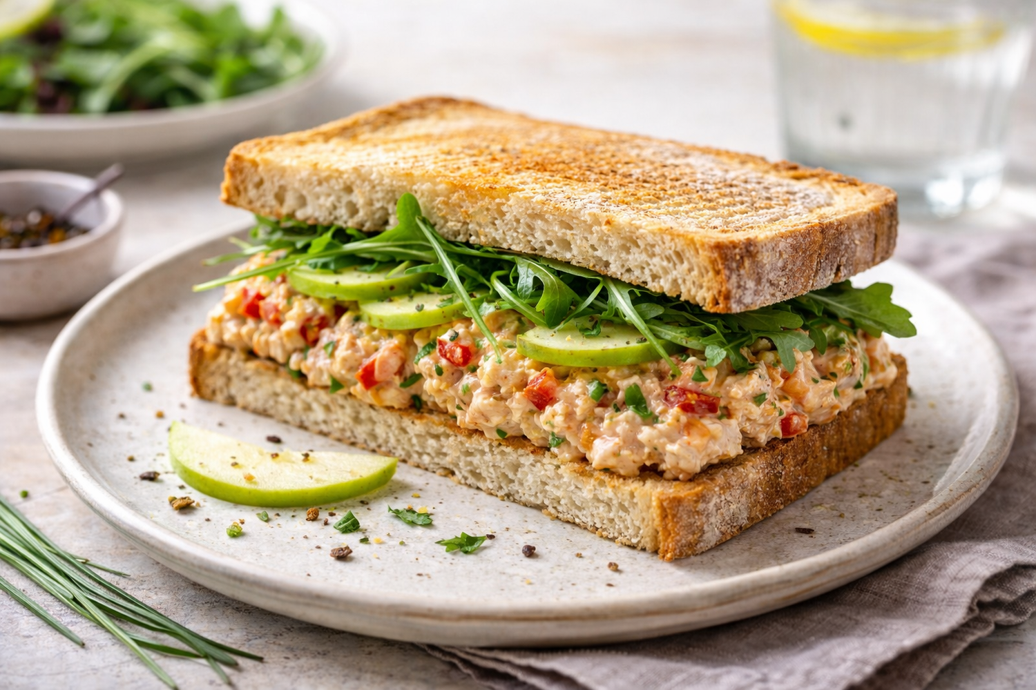 Desemsandwich met Bretonse kipsalade en frisse appel 