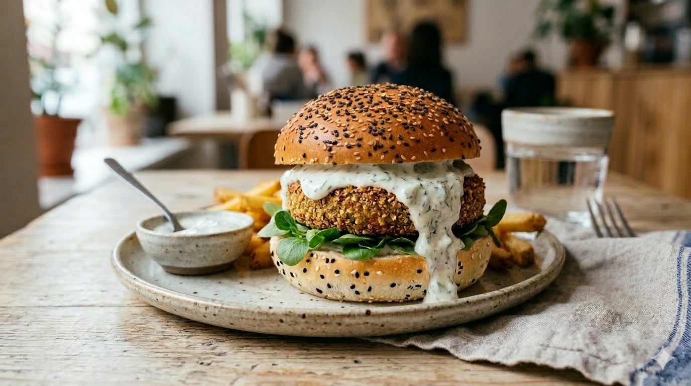 Frisse falafelburger met yoghurt 