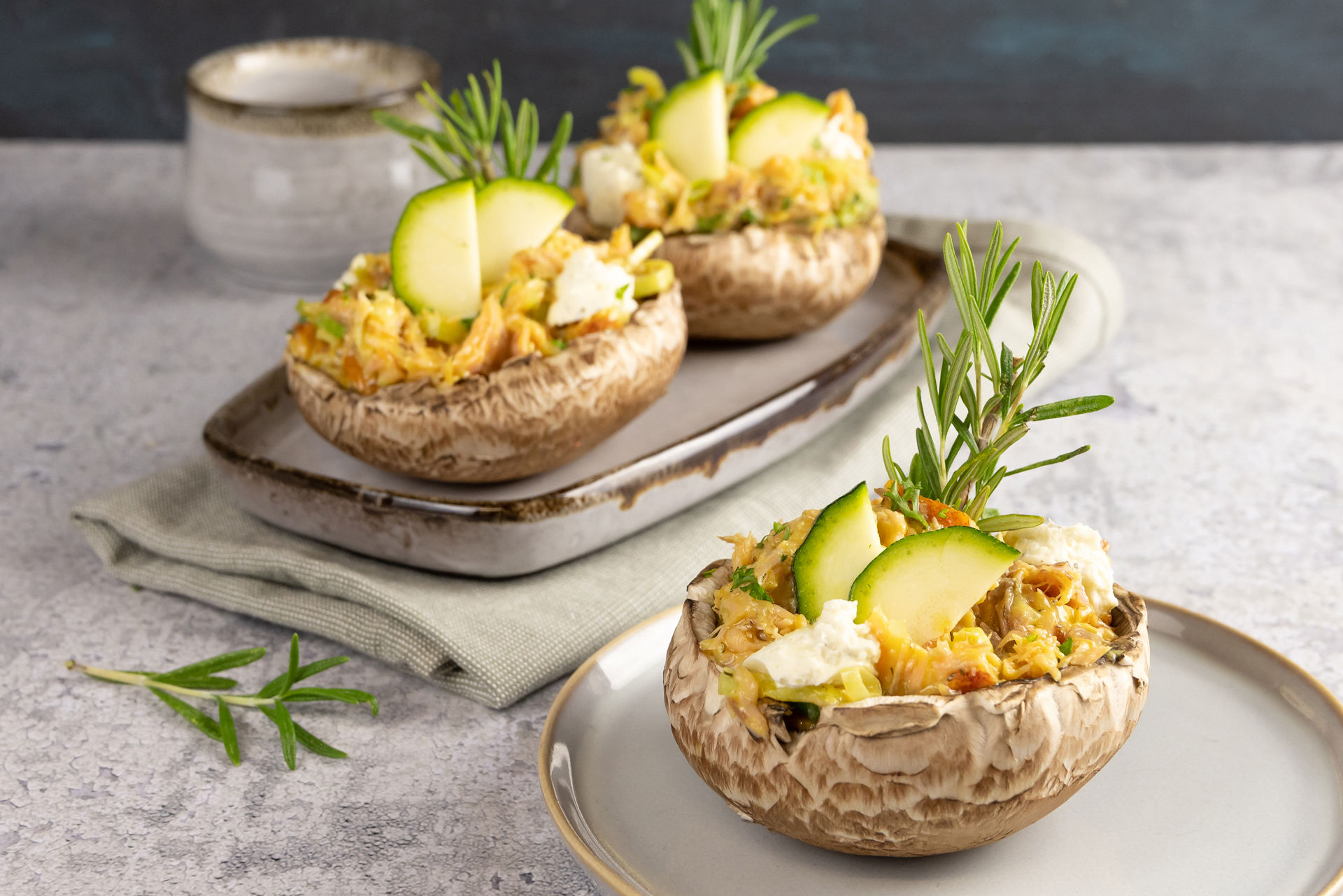 Gevulde portobello met pulled zalm