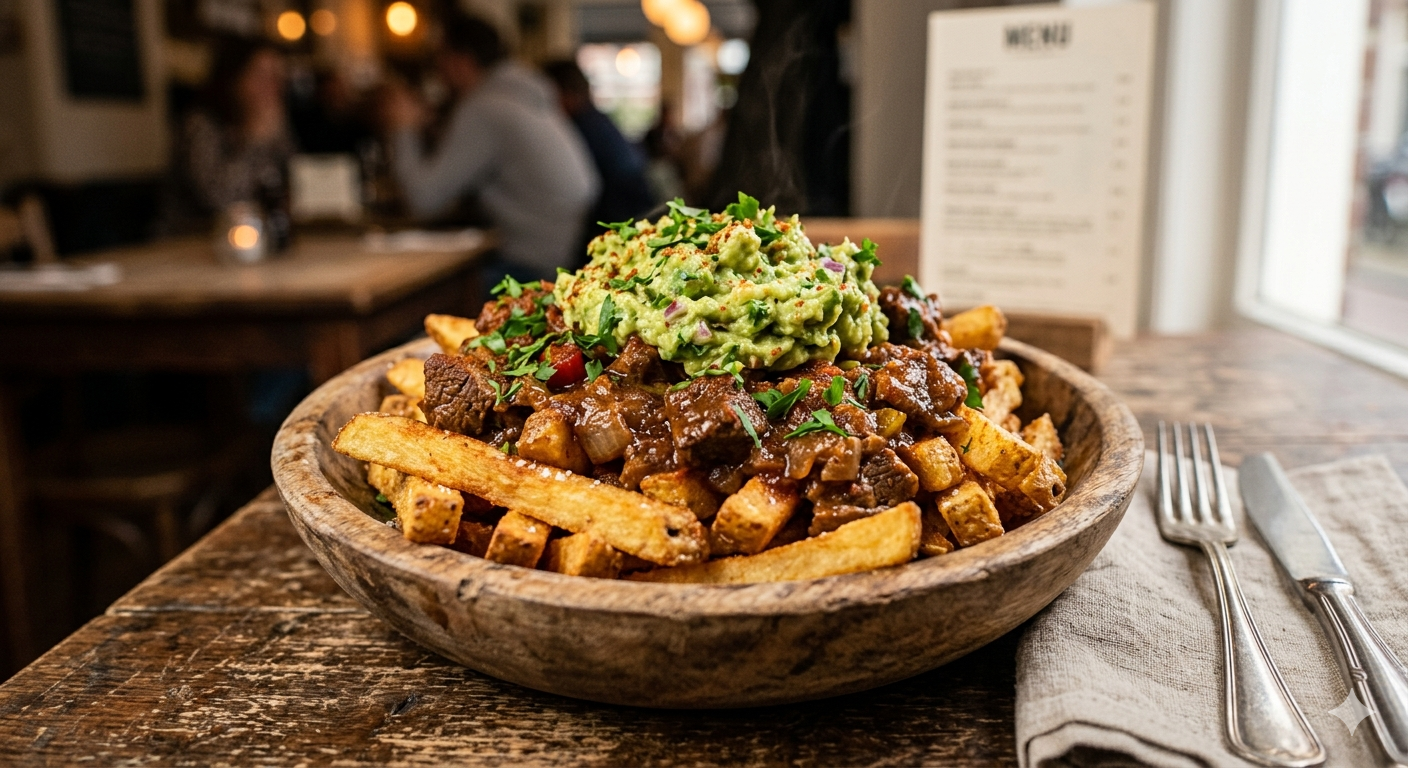 Loaded Boerenfriet met Chili Sin Carne, Guacamole en Jalapeño 