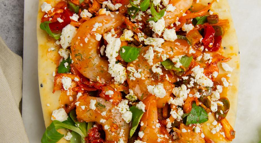 Naanbrood met pittige gamba’s