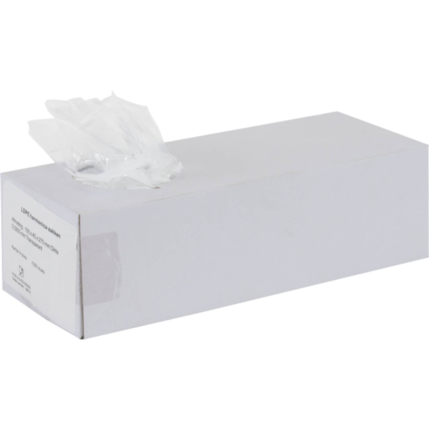 Harmonicazakken LDPE transparant 140+2x40x320mm 20µ 1000st