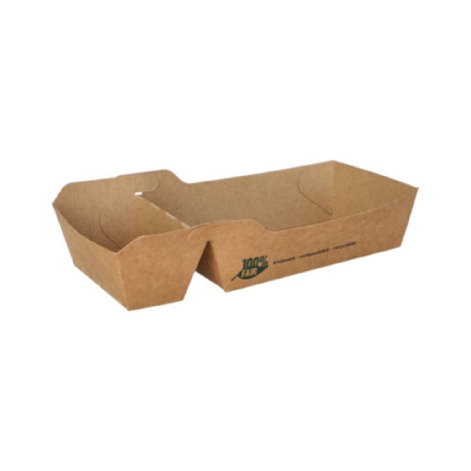 100% Fair snackbakjes + sausvak karton 120x75x35mm 12x80st