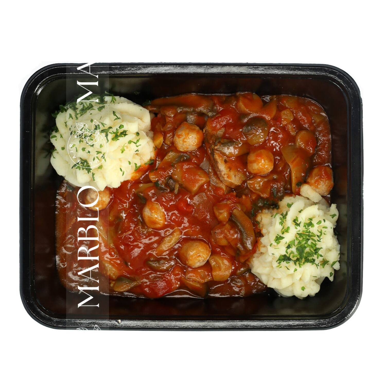 Marblo rundstong met gehaktballetjes en puree 500g
